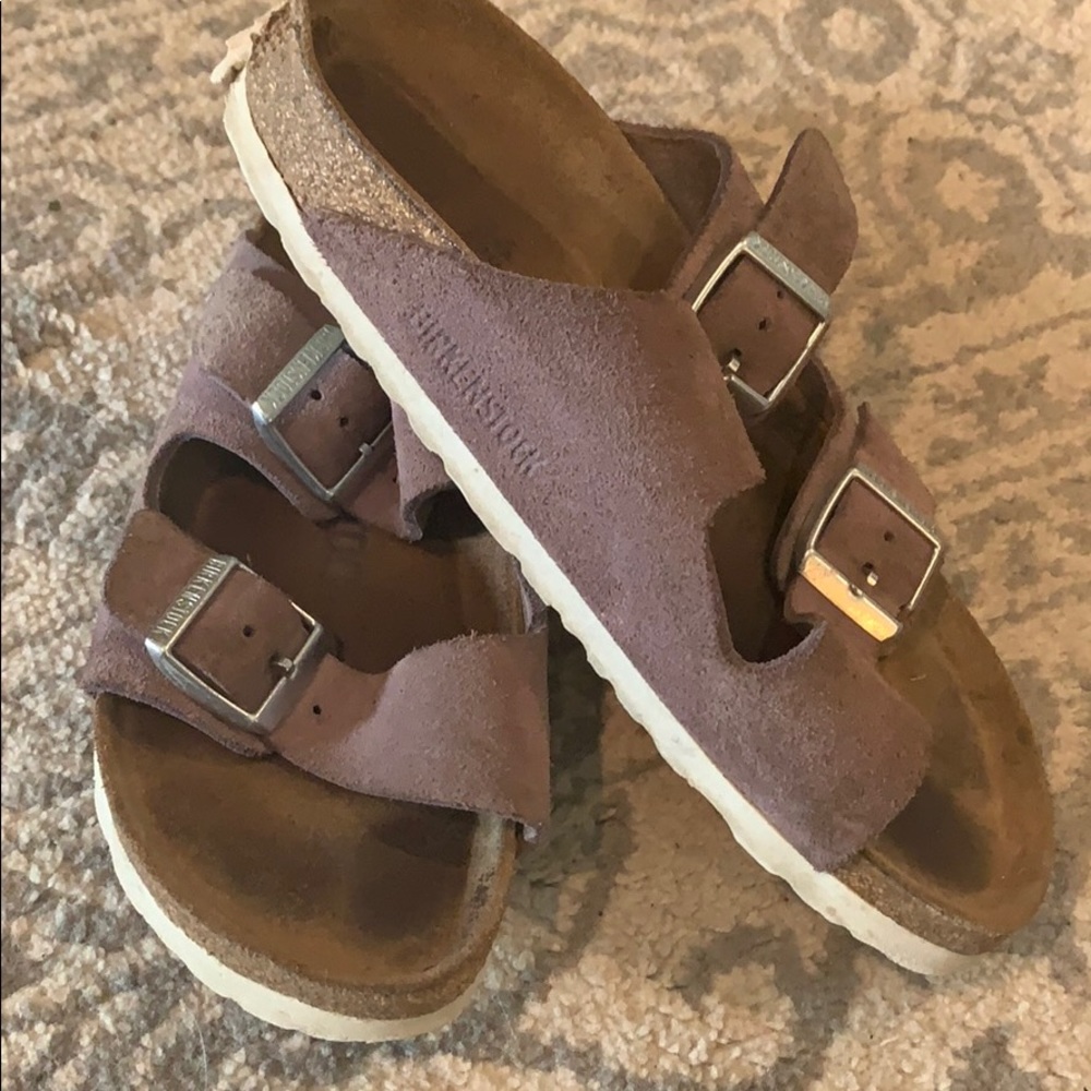 Lavender and white Birkenstock’s